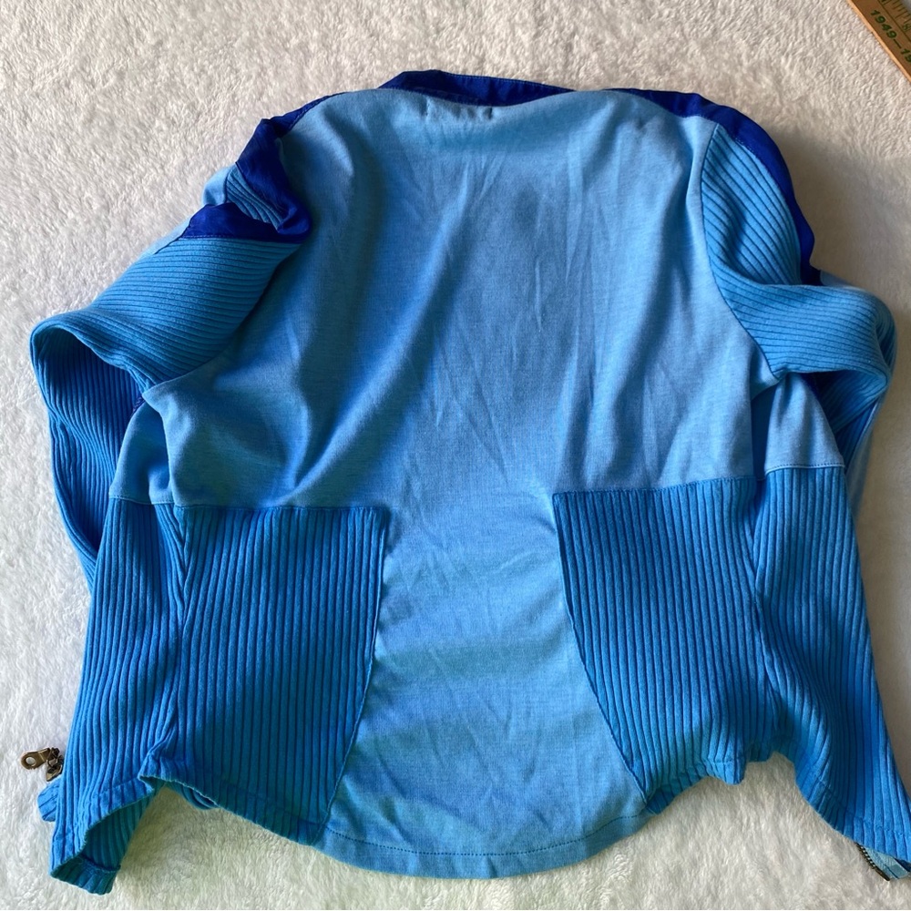 Retro Y2K Blue Color Block Ribbed Full Zip Jacket with‎ Pockets Small - Picture 8 of 9